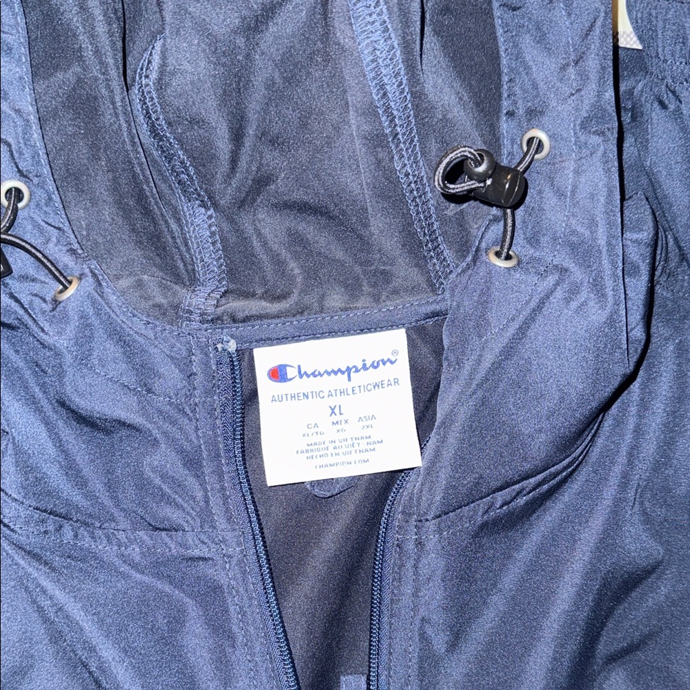 Champion Dark Blue Hooded Windbreaker Jacket NWOT - Picture 3 of 7